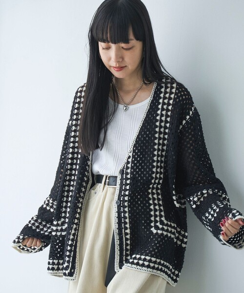 セール】クロシェ編みVネックカーディガン（カーディガン/ボレロ