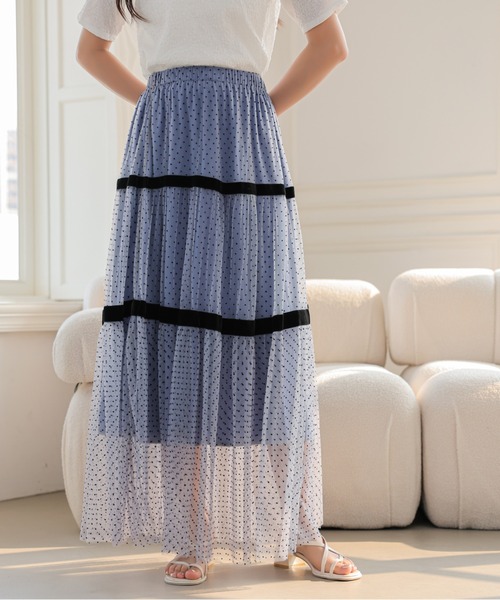 emi+（エミプラス）の「ドットチュールフレアスカート（スカート