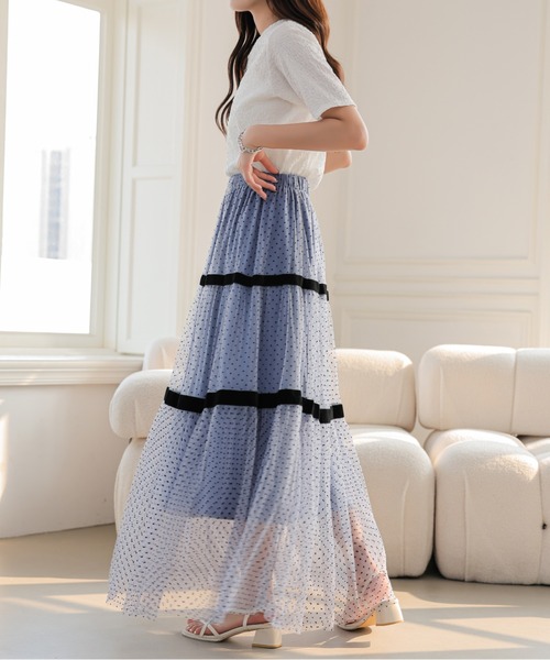 emi+（エミプラス）の「ドットチュールフレアスカート（スカート