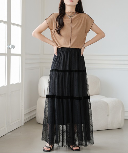 emi+（エミプラス）の「ドットチュールフレアスカート（スカート