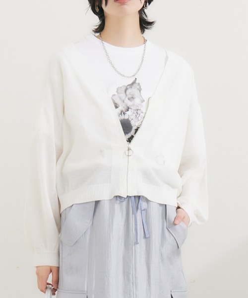 CLOCHE（クロシェ）の「cloche リングZIP鹿の子編みカーディガン（カーディガン/ボレロ・レディース・ホワイト/ブラック・FREE）」の2枚目の写真