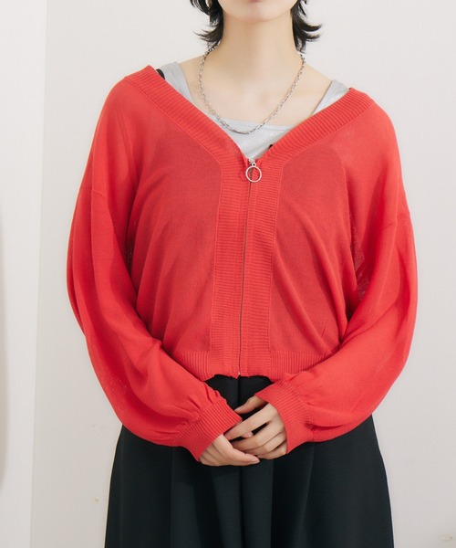 CLOCHE（クロシェ）の「cloche リングZIP鹿の子編みカーディガン（カーディガン/ボレロ・レディース・ホワイト/ブラック・FREE）」の9枚目の写真