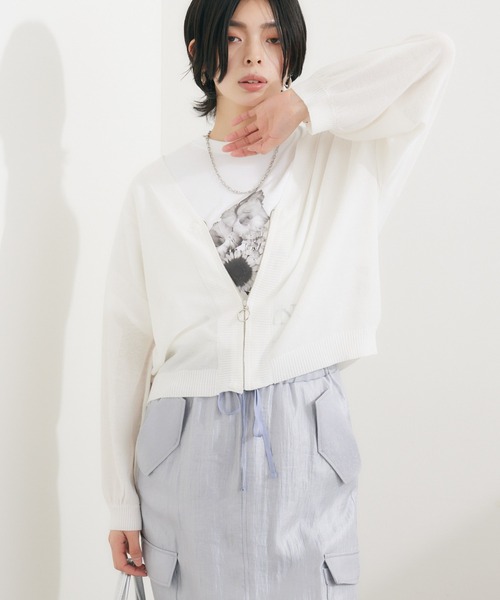 CLOCHE（クロシェ）の「cloche リングZIP鹿の子編みカーディガン（カーディガン/ボレロ・レディース・ホワイト/ブラック・FREE）」の20枚目の写真