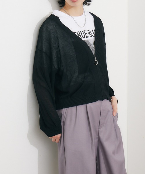 CLOCHE（クロシェ）の「cloche リングZIP鹿の子編みカーディガン（カーディガン/ボレロ・レディース・ホワイト/ブラック・FREE）」の14枚目の写真