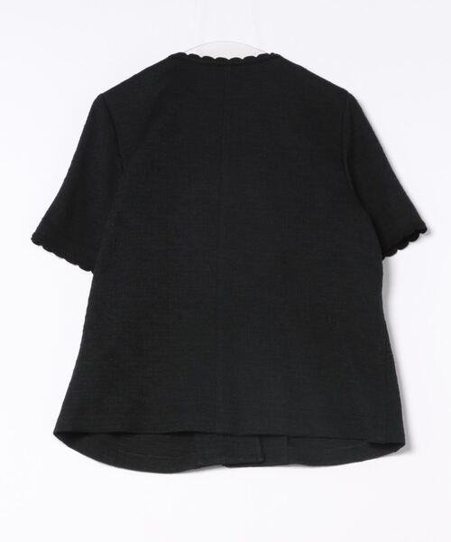 美品　大きいサイズ42 ローズティアラ　半袖ジャケット　黒 セール】ツイードノーカラー半袖ジャケット（シャツ/ブラウス