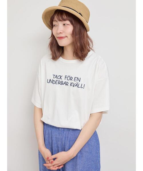 Samansa Mos2（サマンサ モスモス）の「【汗染み防止】刺繍アソートTシャツ（Tシャツ/カットソー・レディース・チャコールグレー/オフホワイト/グリーン/キナリ・F）」の2枚目の写真