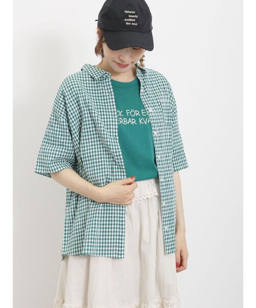 Samansa Mos2（サマンサ モスモス）の「【汗染み防止】刺繍アソートTシャツ（Tシャツ/カットソー・レディース・チャコールグレー/オフホワイト/グリーン/キナリ・F）」の18枚目の写真