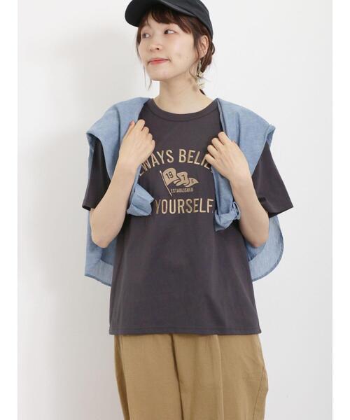 Samansa Mos2（サマンサ モスモス）の「【汗染み防止】刺繍アソートTシャツ（Tシャツ/カットソー・レディース・チャコールグレー/オフホワイト/グリーン/キナリ・F）」の22枚目の写真