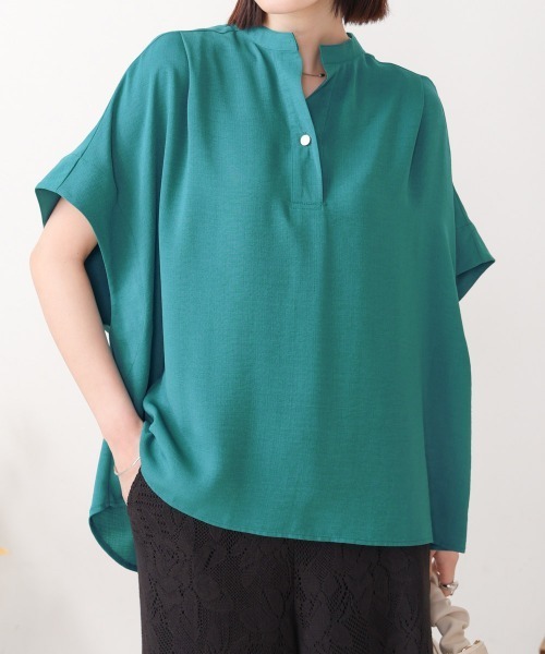 Bou Jeloud(ブージュルード)の「麻ライクスキッパーブラウス(シャツ/ブラウス・レディース・グリーン/ブラック・38)」の1枚目の写真