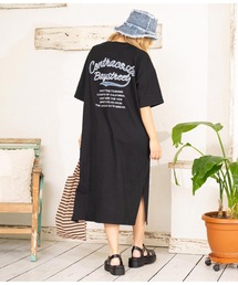 anap mimpi | メッセージ デニム 刺繍 コットン マキシ ロング Tシャツ ワンピ(ワンピース)