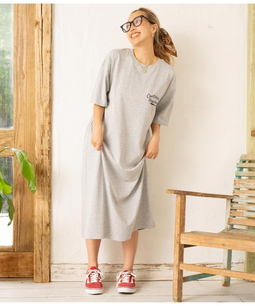 anap mimpi（アナップミンピ）の「メッセージ デニム 刺繍 コットン マキシ ロング Tシャツ ワンピ（ワンピース・レディース・グレー/アイボリー/ブラック・FREE）」の21枚目の写真