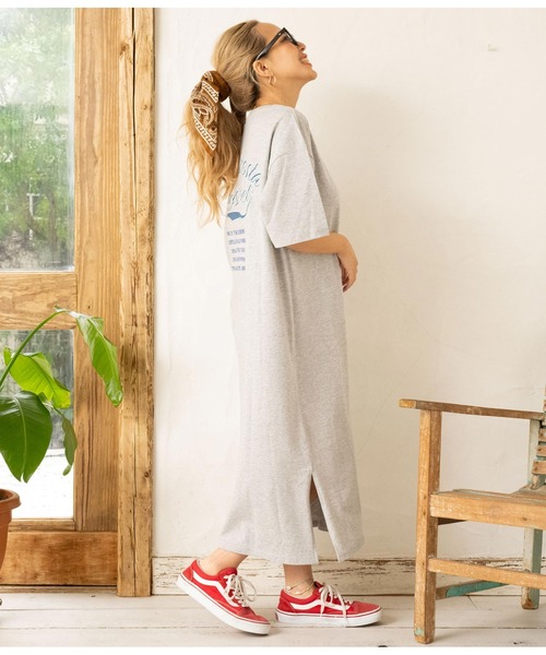 anap mimpi（アナップミンピ）の「メッセージ デニム 刺繍 コットン マキシ ロング Tシャツ ワンピ（ワンピース・レディース・グレー/アイボリー/ブラック・FREE）」の20枚目の写真