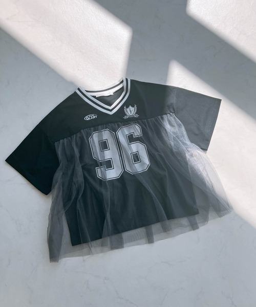 AS KNOW AS plus(アズノゥアズプラス)の「◎チュールドッキング オーバーサイズゲームシャツ(Tシャツ/カットソー・レディース・オフホワイト/サックスブルー/ブラック・FREE)」の4枚目の写真