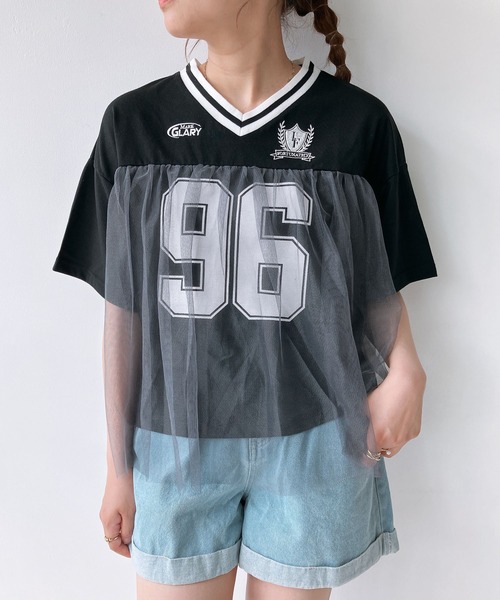 AS KNOW AS plus(アズノゥアズプラス)の「◎チュールドッキング オーバーサイズゲームシャツ(Tシャツ/カットソー・レディース・オフホワイト/サックスブルー/ブラック・FREE)」の20枚目の写真