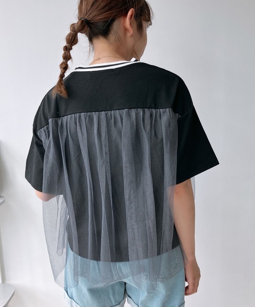 AS KNOW AS plus(アズノゥアズプラス)の「◎チュールドッキング オーバーサイズゲームシャツ(Tシャツ/カットソー・レディース・オフホワイト/サックスブルー/ブラック・FREE)」の18枚目の写真