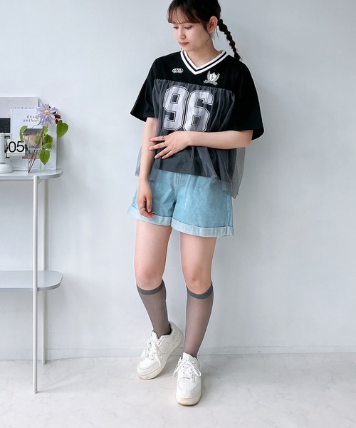 AS KNOW AS plus(アズノゥアズプラス)の「◎チュールドッキング オーバーサイズゲームシャツ(Tシャツ/カットソー・レディース・オフホワイト/サックスブルー/ブラック・FREE)」の16枚目の写真