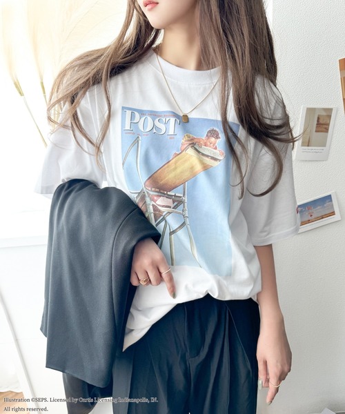 classicalelf(クラシカルエルフ)の「『THE SATURDAY EVENING POST』×クラシカルエルフ 別注グラフィックTシャツ【Boy on High Dive】(Tシャツ/カットソー・レディース・チャコール/ホワイト・MEDIUM/LARGE/X-LARGE/SMALL)」の1枚目の写真