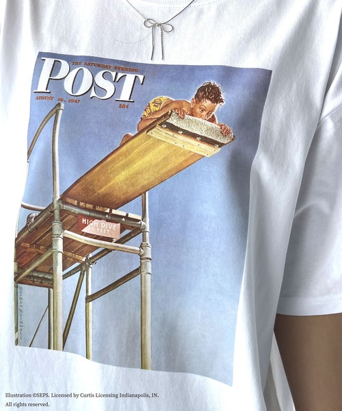 classicalelf(クラシカルエルフ)の「『THE SATURDAY EVENING POST』×クラシカルエルフ 別注グラフィックTシャツ【Boy on High Dive】(Tシャツ/カットソー・レディース・チャコール/ホワイト・MEDIUM/LARGE/X-LARGE/SMALL)」の17枚目の写真