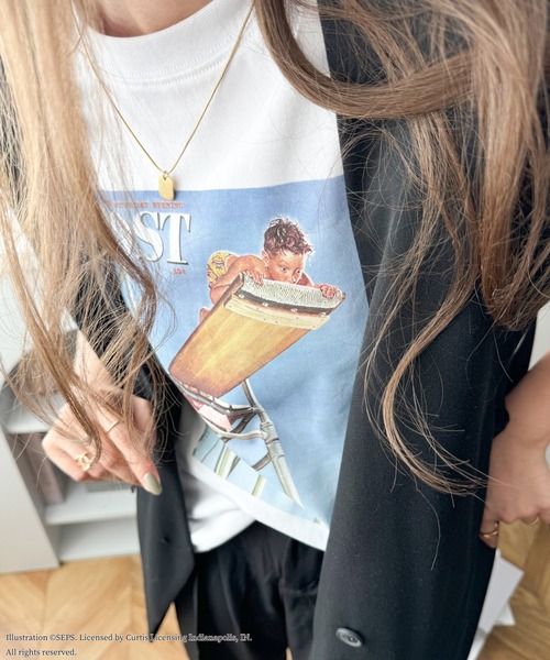 classicalelf(クラシカルエルフ)の「『THE SATURDAY EVENING POST』×クラシカルエルフ 別注グラフィックTシャツ【Boy on High Dive】(Tシャツ/カットソー・レディース・チャコール/ホワイト・MEDIUM/LARGE/X-LARGE/SMALL)」の3枚目の写真