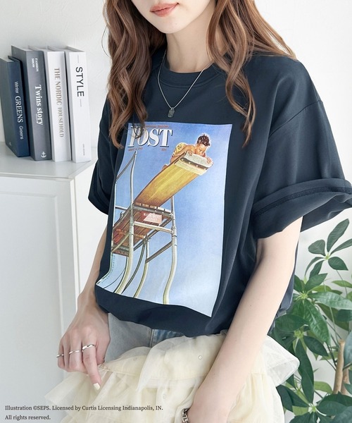 classicalelf(クラシカルエルフ)の「『THE SATURDAY EVENING POST』×クラシカルエルフ 別注グラフィックTシャツ【Boy on High Dive】(Tシャツ/カットソー・レディース・チャコール/ホワイト・MEDIUM/LARGE/X-LARGE/SMALL)」の13枚目の写真