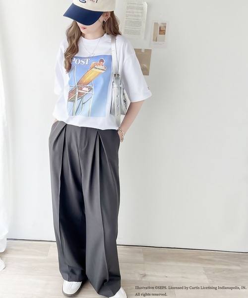 classicalelf(クラシカルエルフ)の「『THE SATURDAY EVENING POST』×クラシカルエルフ 別注グラフィックTシャツ【Boy on High Dive】(Tシャツ/カットソー・レディース・チャコール/ホワイト・MEDIUM/LARGE/X-LARGE/SMALL)」の9枚目の写真