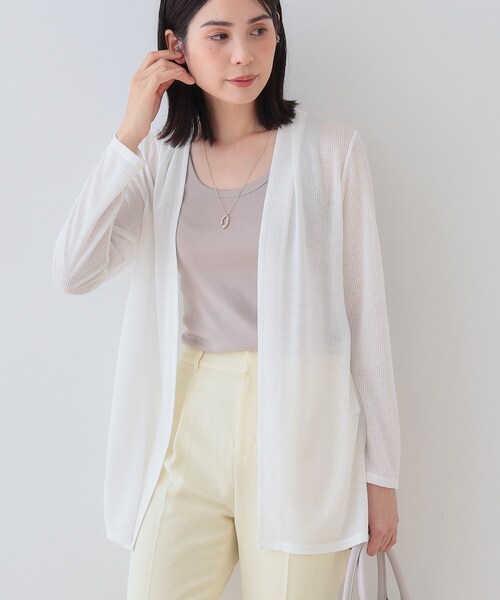 INDIVI(インディヴィ)の「【洗える/シアーストライプ柄】着流しジャージカーディガン(カーディガン/ボレロ・レディース・ライトグレー系3/グレー系その他4/ホワイト/ブラック/ブルー・05/13/15 /19/34/38)」の2枚目の写真