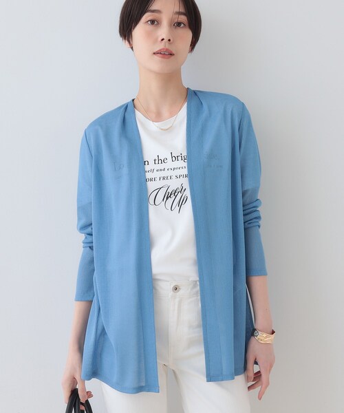 INDIVI(インディヴィ)の「【洗える/シアーストライプ柄】着流しジャージカーディガン(カーディガン/ボレロ・レディース・ライトグレー系3/グレー系その他4/ホワイト/ブラック/ブルー・05/13/15 /19/34/38)」の5枚目の写真