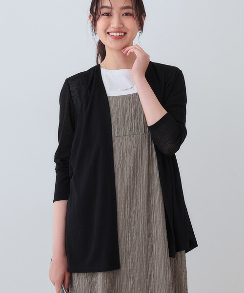 INDIVI(インディヴィ)の「【洗える/シアーストライプ柄】着流しジャージカーディガン(カーディガン/ボレロ・レディース・ライトグレー系3/グレー系その他4/ホワイト/ブラック/ブルー・05/13/15 /19/34/38)」の1枚目の写真