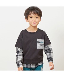 KP BOY(ケーピーボーイ)のチェックとミニ裏毛のレイヤード風トレーナー(90〜160)(その他トップス)