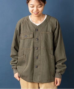 中ワタデニム・カツラギハーフムーンポケットノーカラーJKT