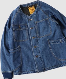 中ワタデニム・カツラギハーフムーンポケットノーカラーJKT