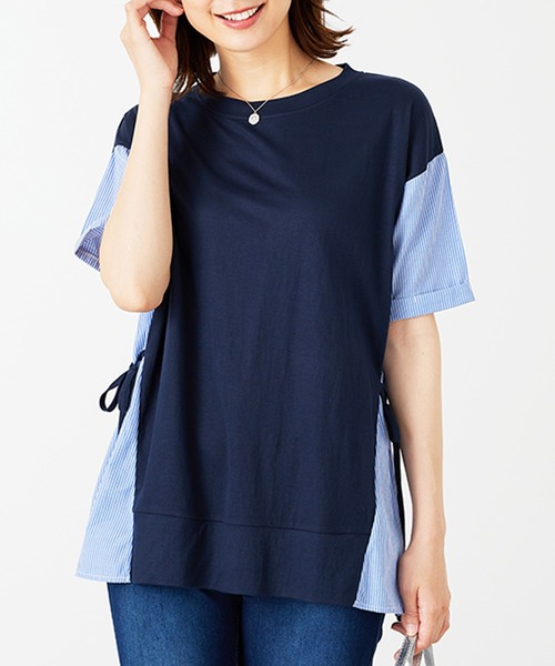 BELLUNA PLUS(ベルーナ)の「サイドリボン切替デザインプルオーバー(Tシャツ/カットソー・レディース・ブラック系/グリーン系/ネイビー系・X-LARGE/LARGE/MEDIUM)」の3枚目の写真