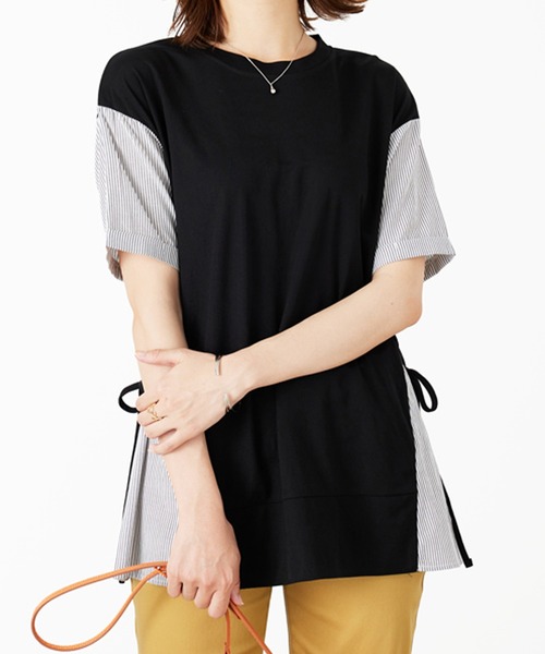 BELLUNA PLUS(ベルーナ)の「サイドリボン切替デザインプルオーバー(Tシャツ/カットソー・レディース・ブラック系/グリーン系/ネイビー系・X-LARGE/LARGE/MEDIUM)」の4枚目の写真