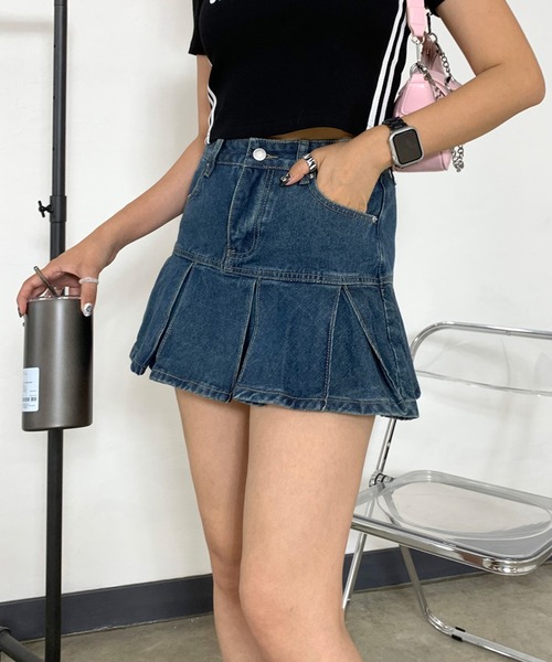 non-hedge(ノンヘッジ)の「タックデニムミニスカートパンツ(デニムスカート・レディース・インディゴブルー/ブルー・S/M)」の6枚目の写真