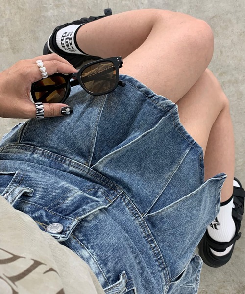 non-hedge(ノンヘッジ)の「タックデニムミニスカートパンツ(デニムスカート・レディース・インディゴブルー/ブルー・S/M)」の11枚目の写真