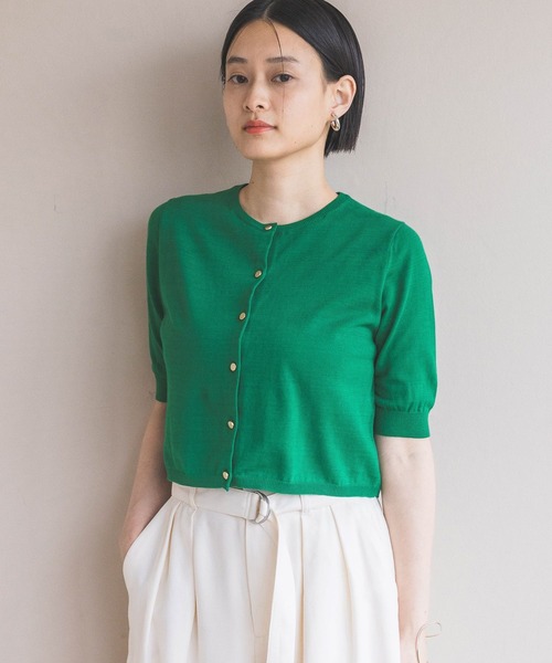 A part by(アパートバイ)の「FROZZEEニットカーディガン(カーディガン/ボレロ・レディース・ネイビー/ブラック系その他2/グリーン/アイボリー・FREE)」の3枚目の写真