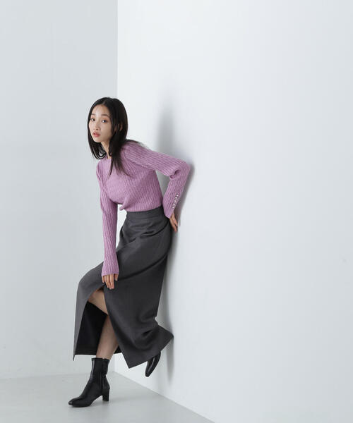 NATURAL BEAUTY BASIC（ナチュラルビューティーベーシック）の「◇【Oggi掲載】サイドベンツナロースカート（スカート・レディース・チャコールグレー/ベージュ・MEDIUM/SMALL）」の8枚目の写真