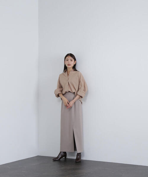 NATURAL BEAUTY BASIC（ナチュラルビューティーベーシック）の「◇【Oggi掲載】サイドベンツナロースカート（スカート・レディース・チャコールグレー/ベージュ・MEDIUM/SMALL）」の2枚目の写真