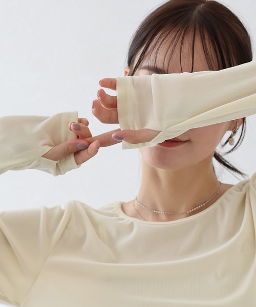 BLUEEAST(ブルーイースト)の「ベロアクルーネックカットソー(Tシャツ/カットソー・レディース・ネイビー/アイボリー/ブラック/モカ/ダークオレンジ/ブラウン・MEDIUM)」の11枚目の写真