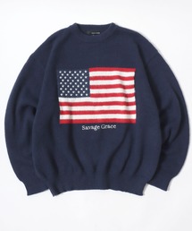 星条旗フラッグ・ユニオンジャック国旗 ジャガード編みニットセーター メンズ レディース ユニセックス/プルオーバートップス