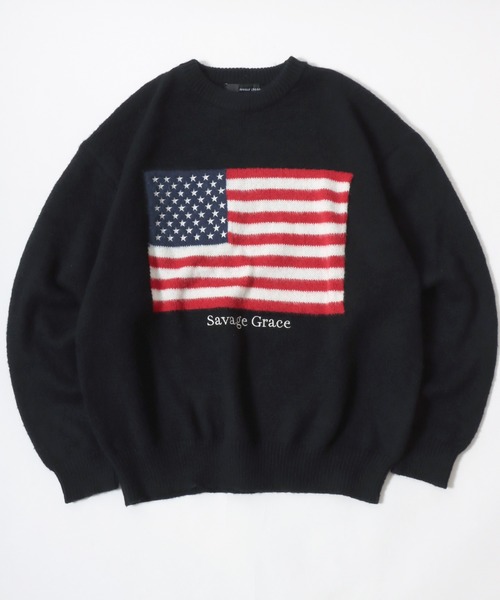 セール】星条旗フラッグ・ユニオンジャック国旗 ジャガード編みニット
