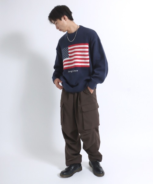 セール】星条旗フラッグ ジャガード編みニットセーター メンズ