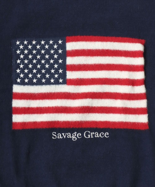 Salong hameu（サロン ハミュー）の「星条旗フラッグ・ユニオンジャック国旗 ジャガード編みニットセーター メンズ レディース ユニセックス/プルオーバートップス（ニット/セーター・メンズ・ブラック/ネイビー/オフホワイト/ブラック系その他/ネイビー系1・M/L）」の21枚目の写真