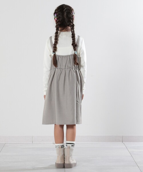 SHOO・LA・RUE(シューラルー)の「◆【110-140cm】フロントジップ使い チェックドッキングワンピース(ワンピース・キッズ・ブラック系1/モスグリーン系1/サックスブルー系1・12/13/14/11)」の13枚目の写真