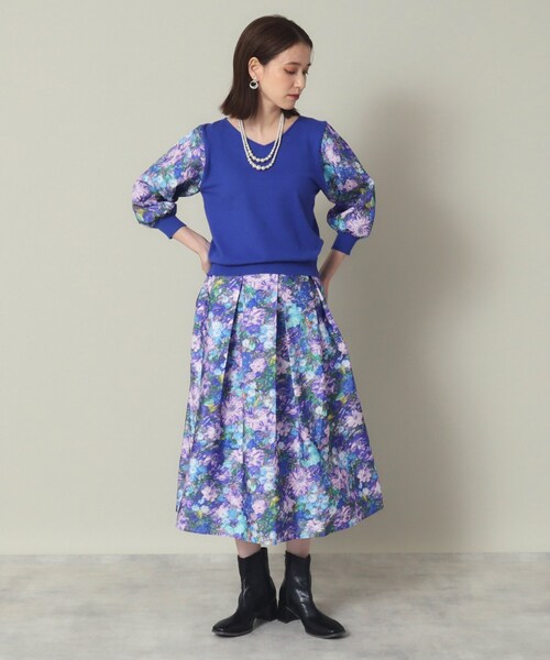 ITS'DEMO(イッツデモ)の「◆【セットアップ可/手洗い可】アート花柄シャンタン袖ニット<ミュルーズモダン(R)>(ニット/セーター・レディース・ダークブラウン系/ピンク系その他/ブルー系・00)」の19枚目の写真