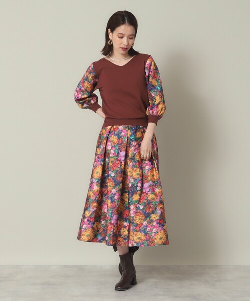 ITS'DEMO(イッツデモ)の「◆【セットアップ可/手洗い可】アート花柄シャンタン袖ニット<ミュルーズモダン(R)>(ニット/セーター・レディース・ダークブラウン系/ピンク系その他/ブルー系・00)」の22枚目の写真