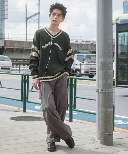 WEGO（ウィゴー）の「WEGO/ラインチルデンニットプルオーバー（ニット/セーター・メンズ・ダークグリーン/オフホワイト・MEDIUM/LARGE）」の7枚目の写真