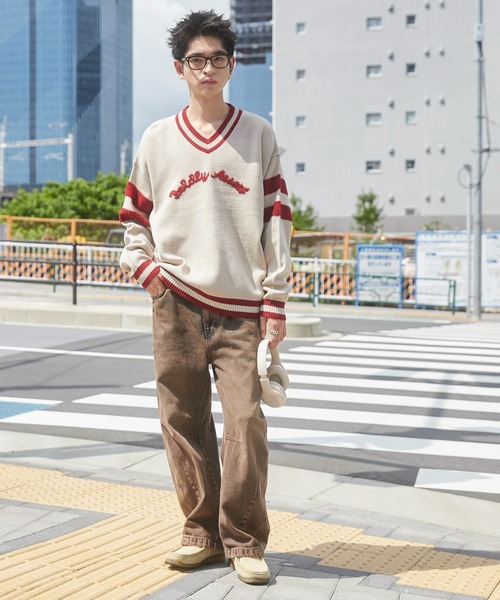 WEGO（ウィゴー）の「WEGO/ラインチルデンニットプルオーバー（ニット/セーター・メンズ・ダークグリーン/オフホワイト・MEDIUM/LARGE）」の6枚目の写真