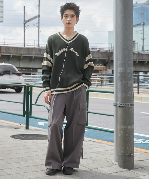 WEGO（ウィゴー）の「WEGO/ラインチルデンニットプルオーバー（ニット/セーター・メンズ・ダークグリーン/オフホワイト・MEDIUM/LARGE）」の5枚目の写真