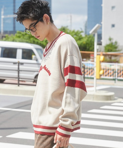 WEGO（ウィゴー）の「WEGO/ラインチルデンニットプルオーバー（ニット/セーター・メンズ・ダークグリーン/オフホワイト・MEDIUM/LARGE）」の8枚目の写真